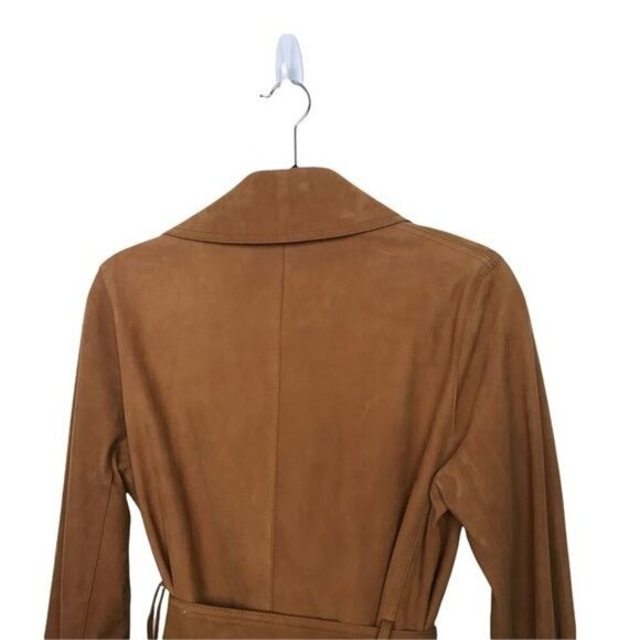 Vince Tan Suede Leather Belted Trench Coat Medium - Picture 7 of 16